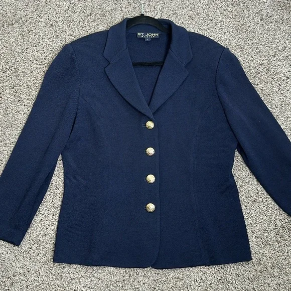 ST. Jone basic navy blue gold button knit jacket size 12